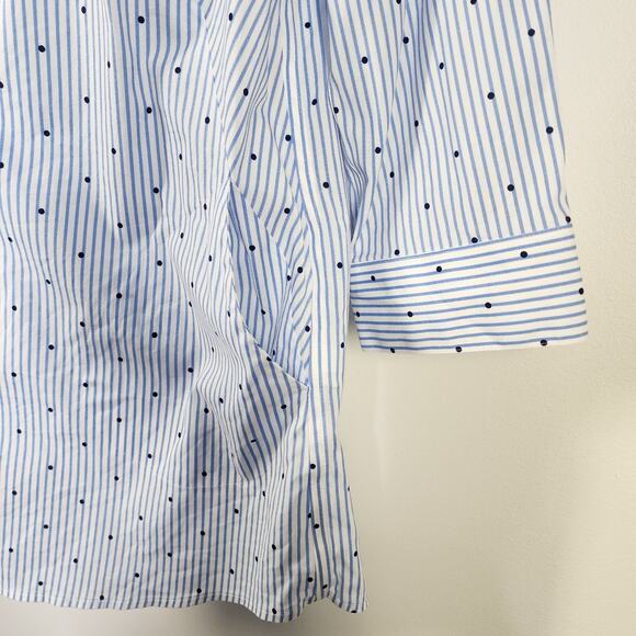 Chico's Womens Easy Cotton Pocket Tunic Dot Stripe 3/4 Sleeve Blue 4/6 No Iron - Picture 7 of 10